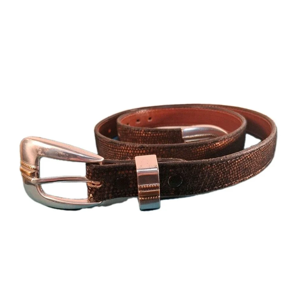 Handmade (1998) Embossed Lizard Pattern Belt James Culver Made In USA Size 34
